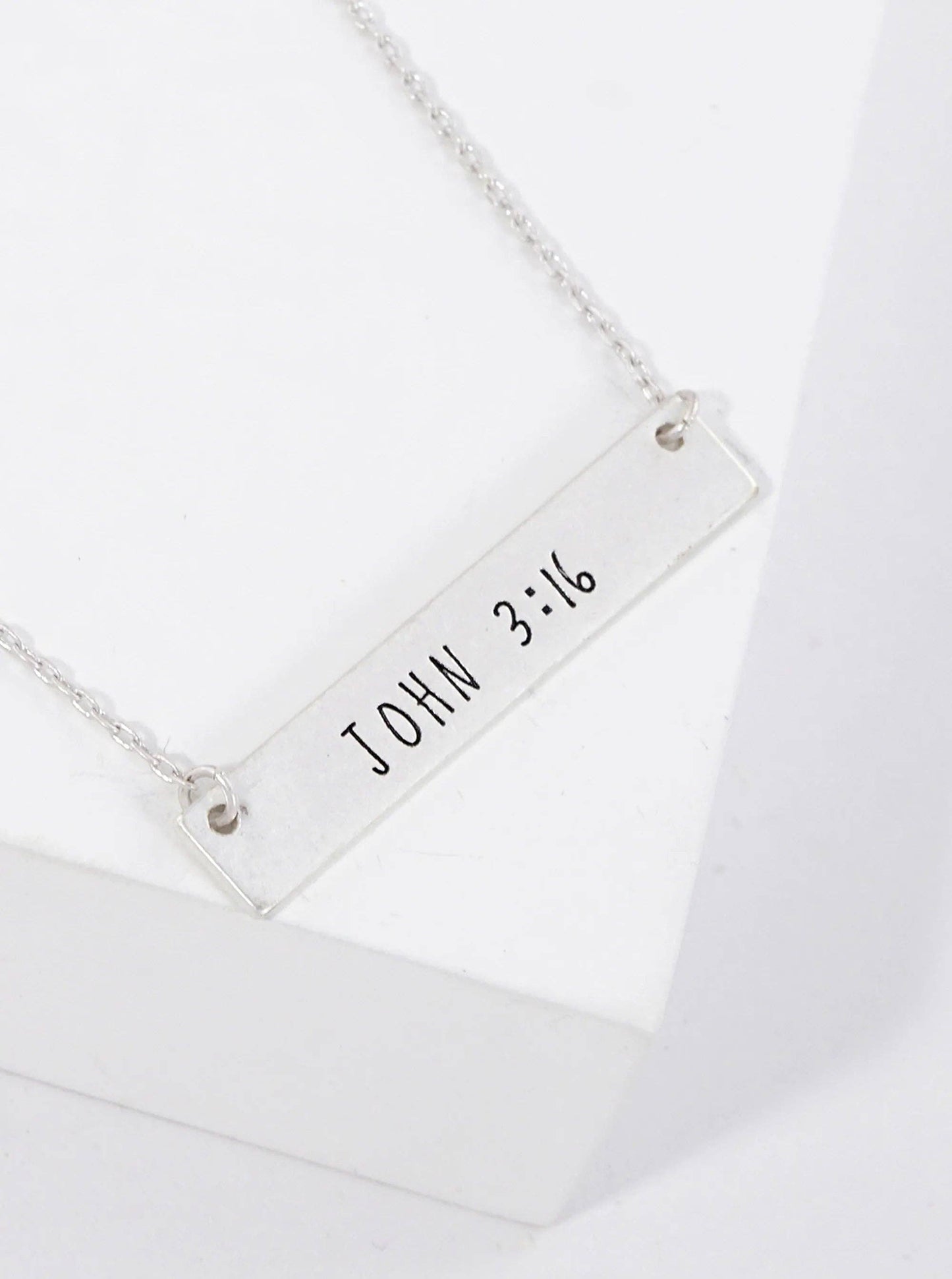 John 3:16 Engraved Horizontal Bar Pendant Necklace