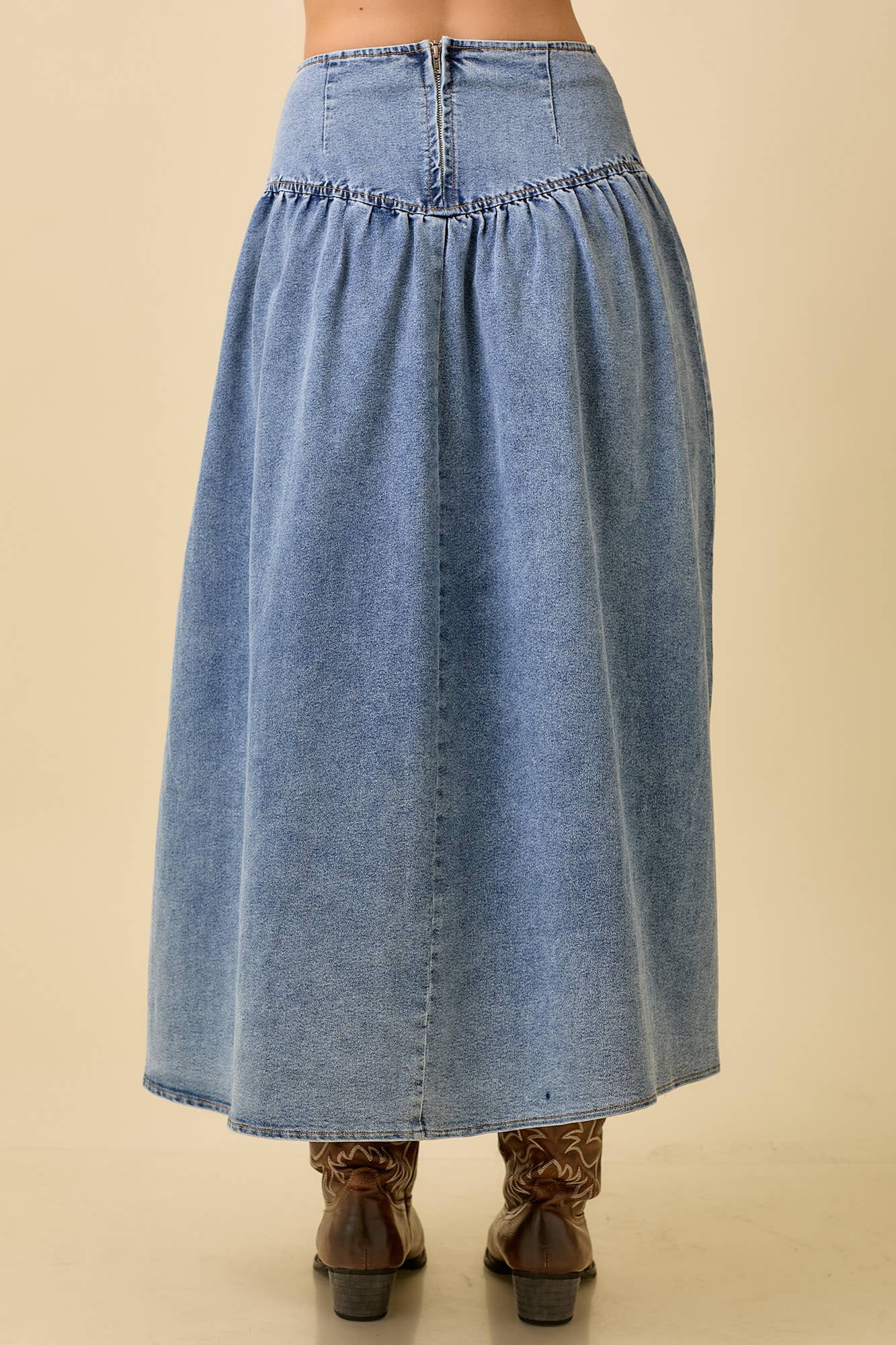 Midi Denim Skirt With Center Thigh Slit