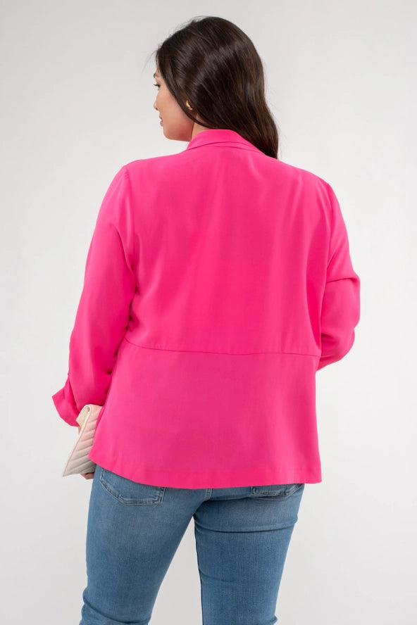 Plus 3/4 Sleeve Blazer- Fuchsia