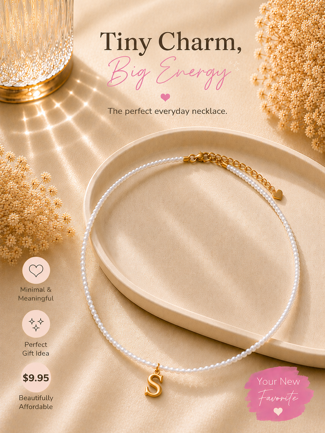 Beaded bubble letter necklace