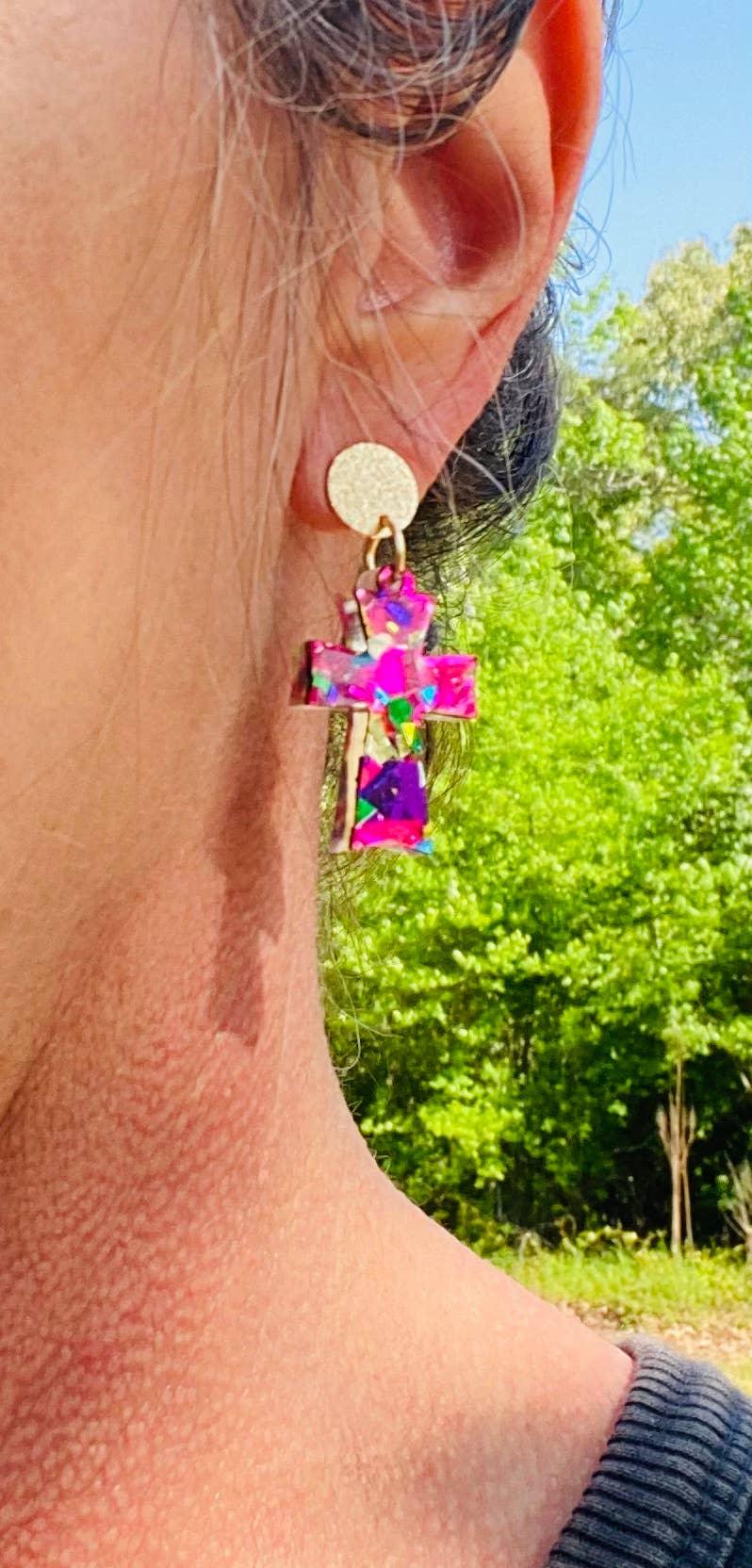 SPIRITUAL CROSS DANGLE EARRINGS