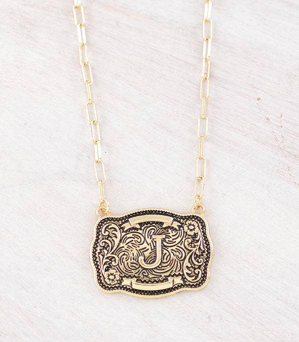 Initial Buckle Pendant Necklace J