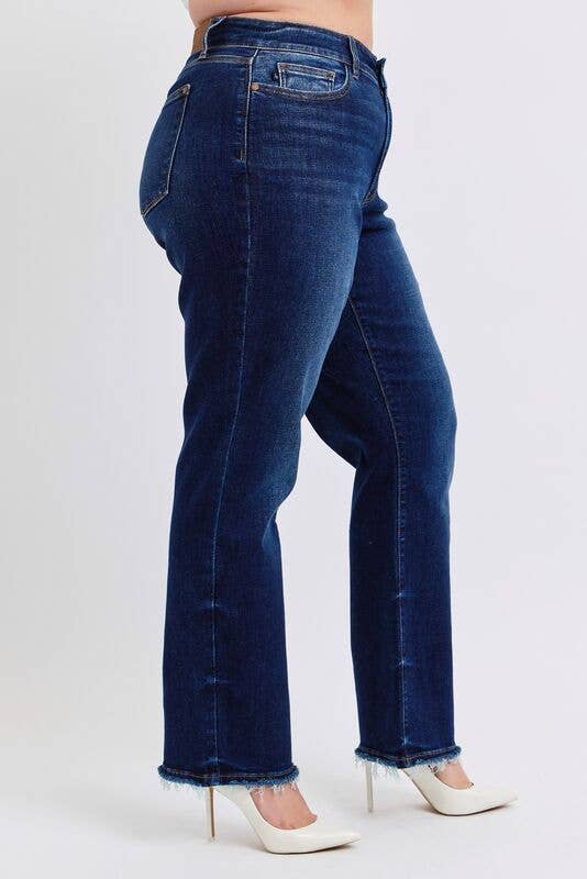 Mid Rise Straight Leg with Fray Hem