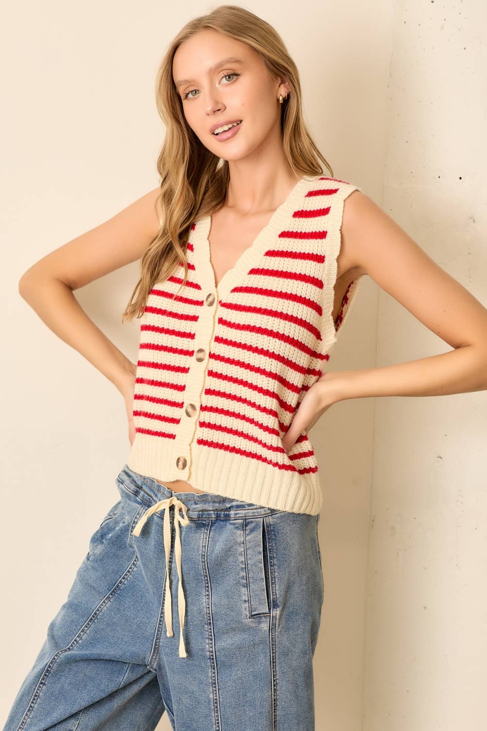 (PLUS) STRIPED SWEATER VEST