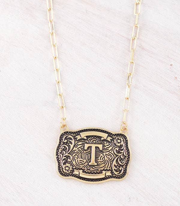 Initial Buckle Pendant Necklace T