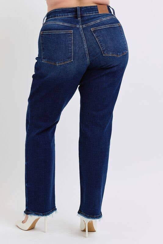 Mid Rise Straight Leg with Fray Hem