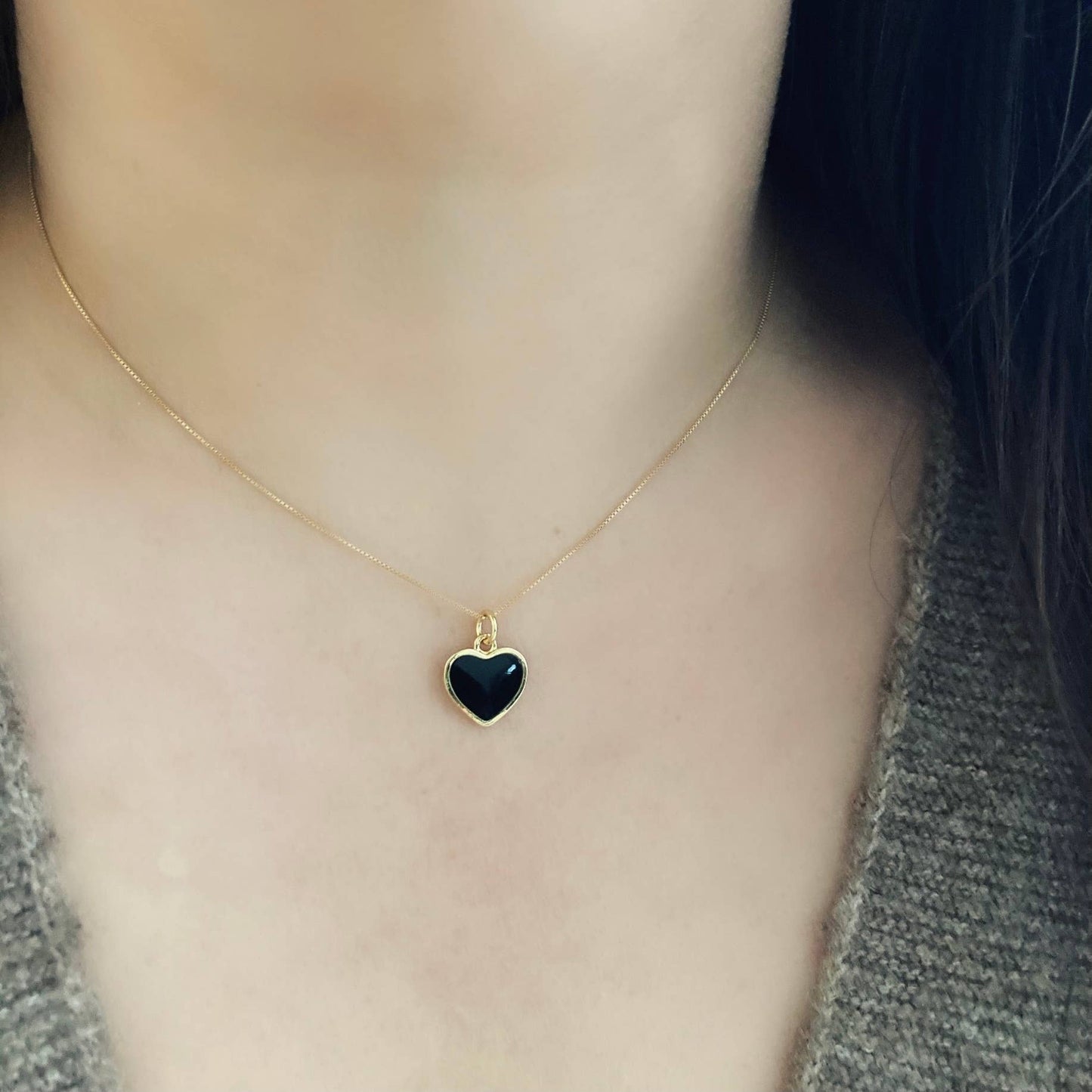 Black heart 18K gold plated gold-filled dainty necklace