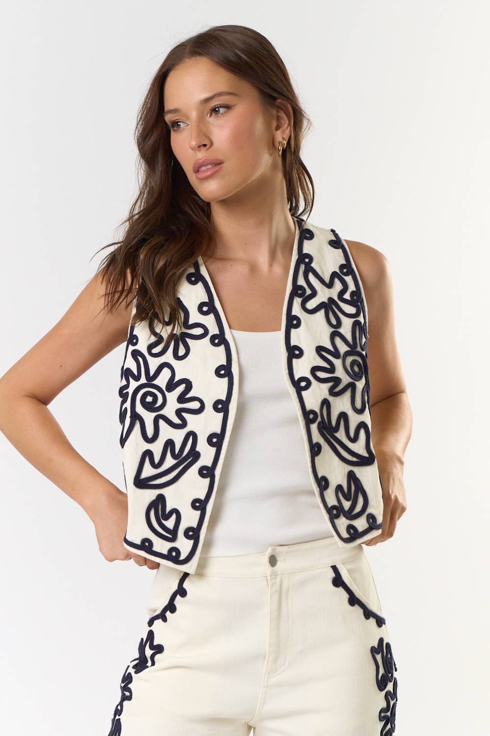 Boho Cord Embroidered Vest