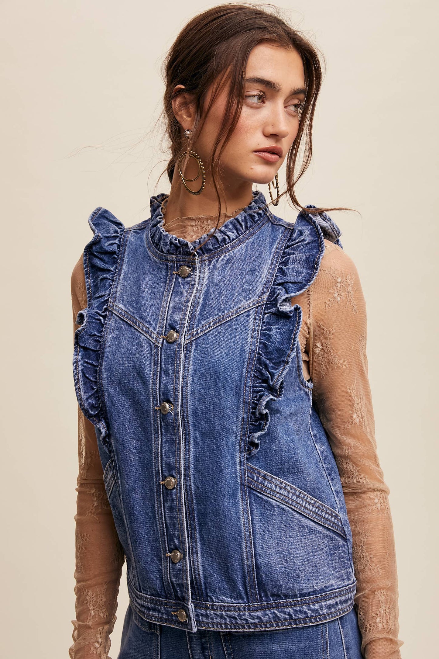 Denim Ruffle Vest