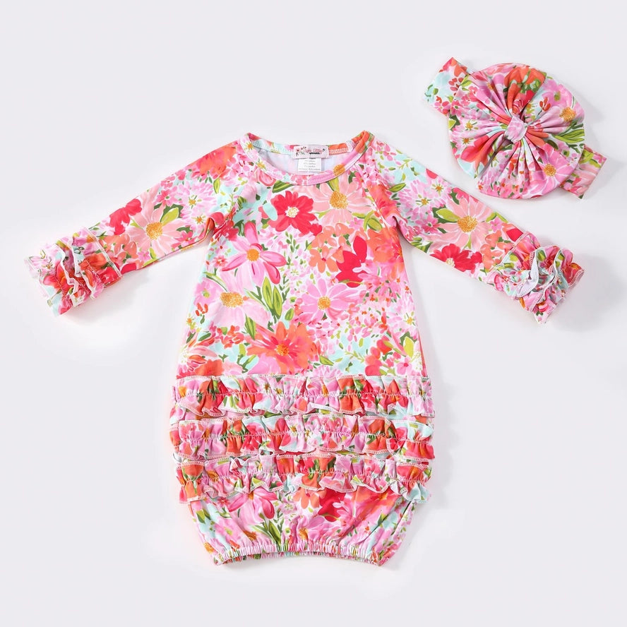 Watercolor Fuchsia Baby Gown
