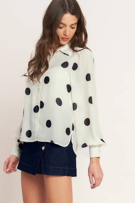 Polka dot printed woven top