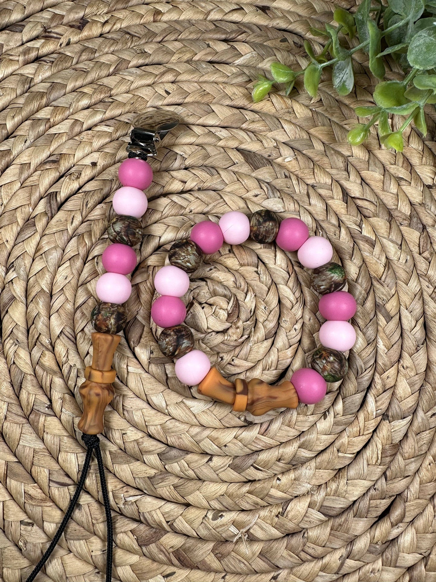 Pink Duck Call Pacifier Clip and Teething Ring