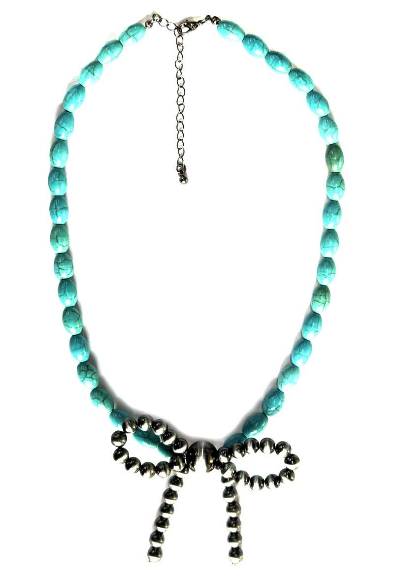 Western Turquoise Bead Ribbon Necklace