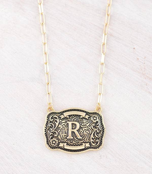 Initial Buckle Pendant Necklace R