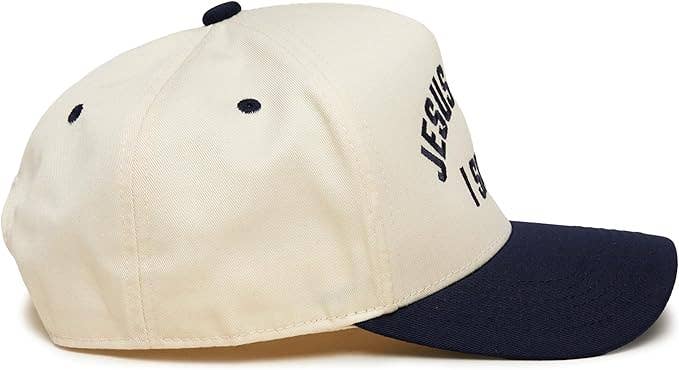2-Tone Embroidered Cap - Jesus Saves I Spend - Navy/Beige