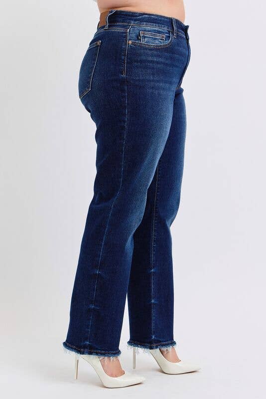 Mid Rise Straight Leg with Fray Hem