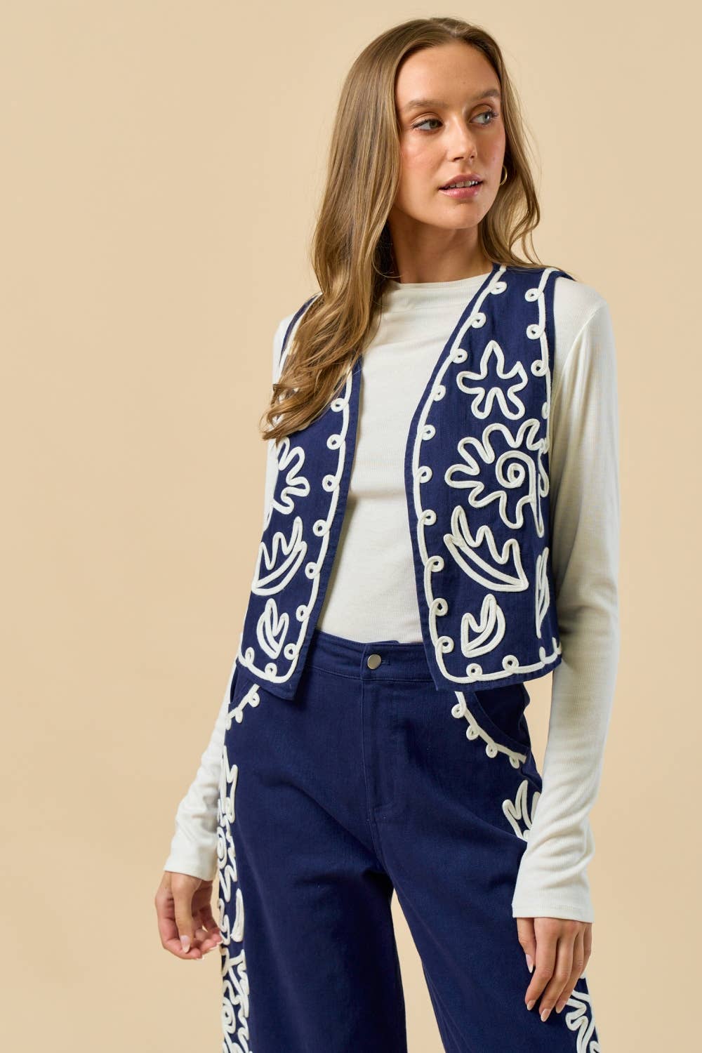 Boho Cord Embroidered Vest