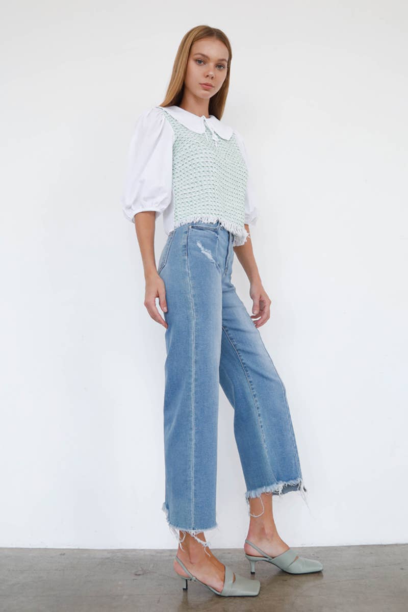 Uneven Raw Hem Crop Flare Jeans