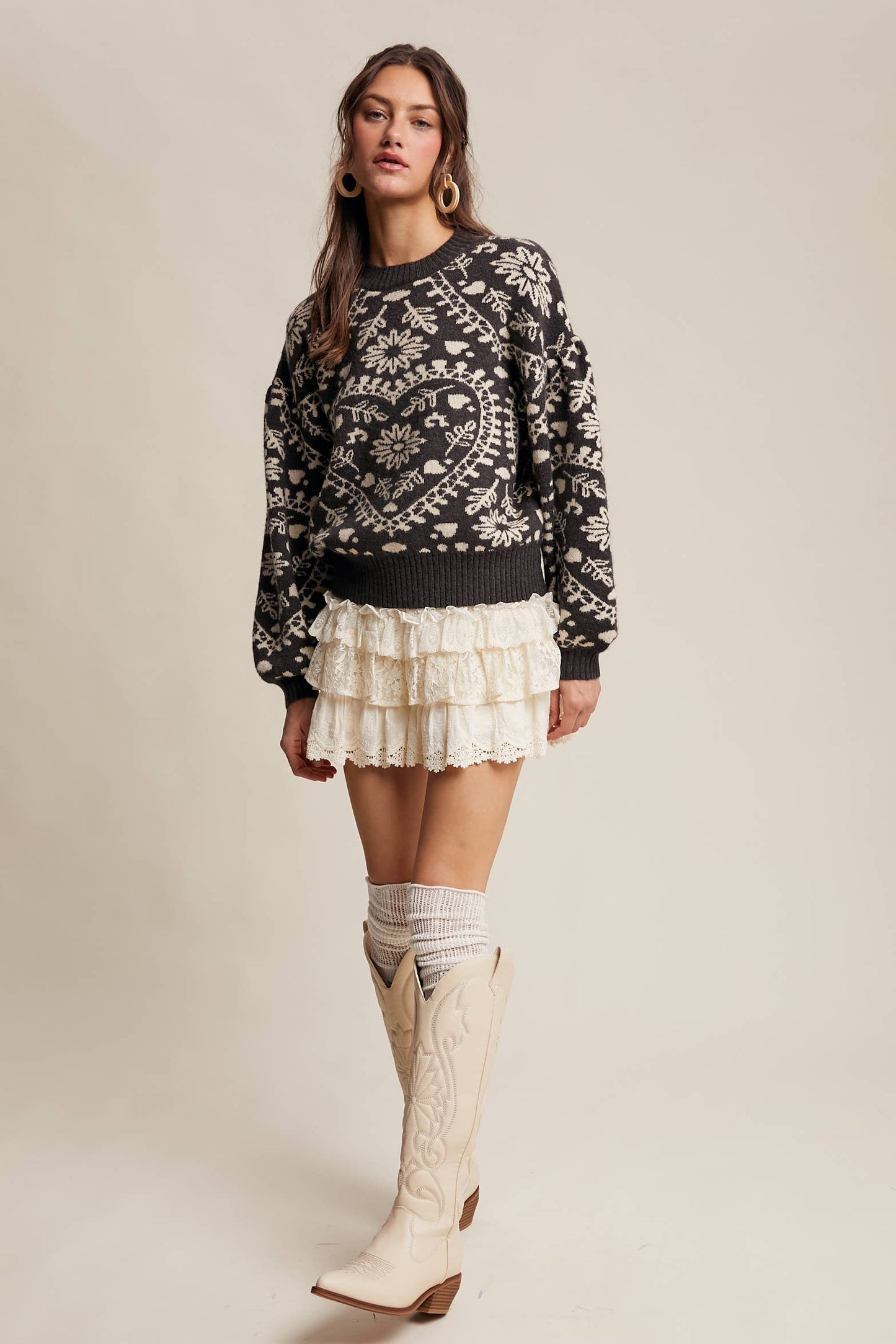 Heart Jacquard Knit Sweater