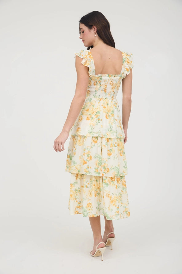 Yellow Multi Sleeveless Tiered Dress