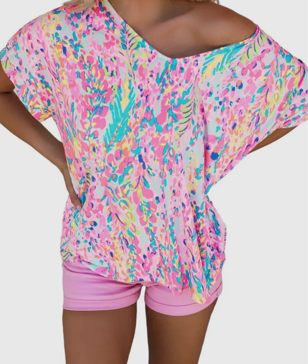 Pink Floral V Neck