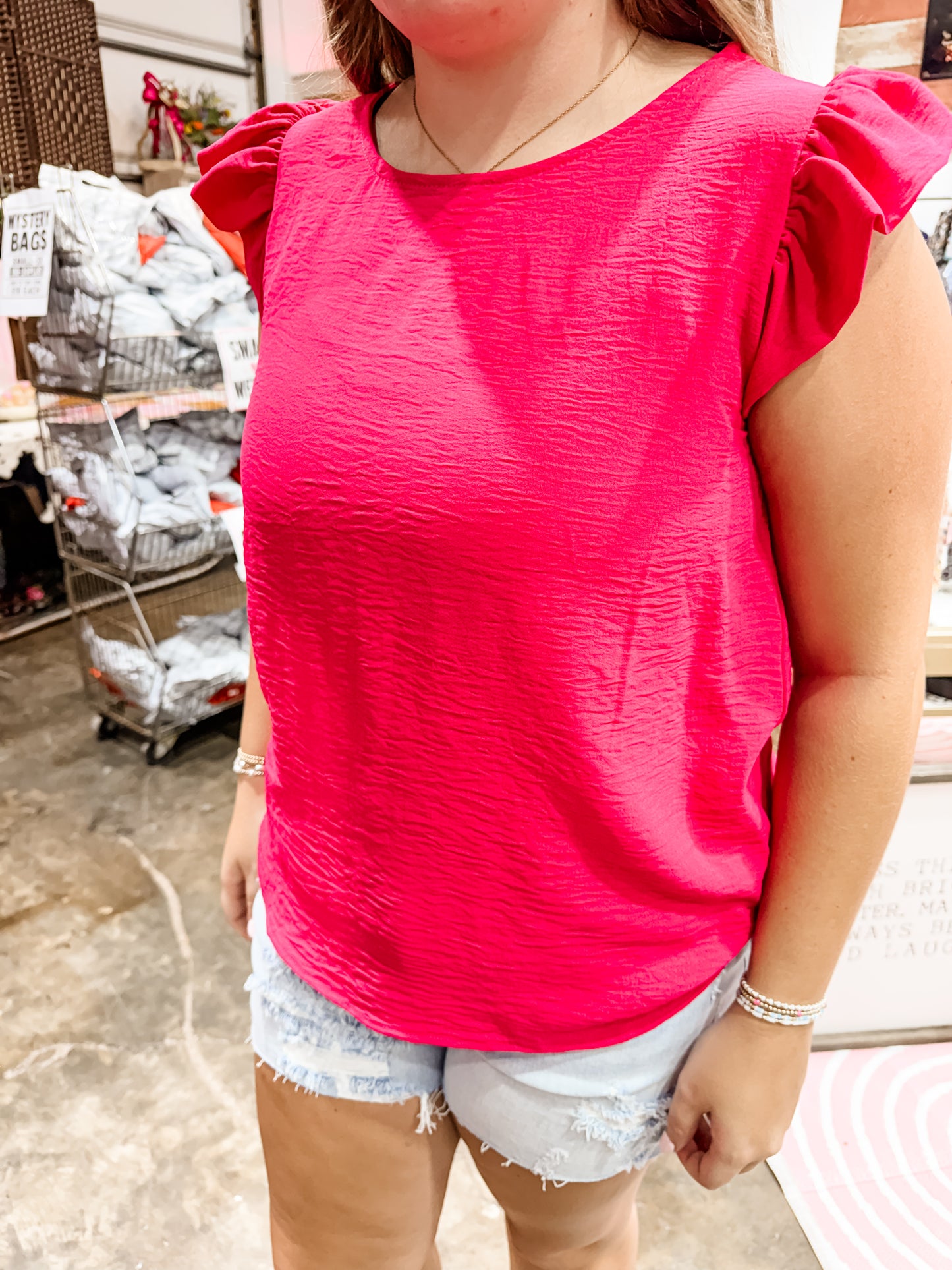 Linen Ruffled Sleeve Top