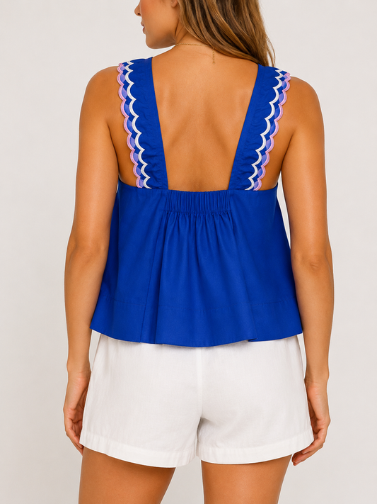 Royal blue scalloped tank top