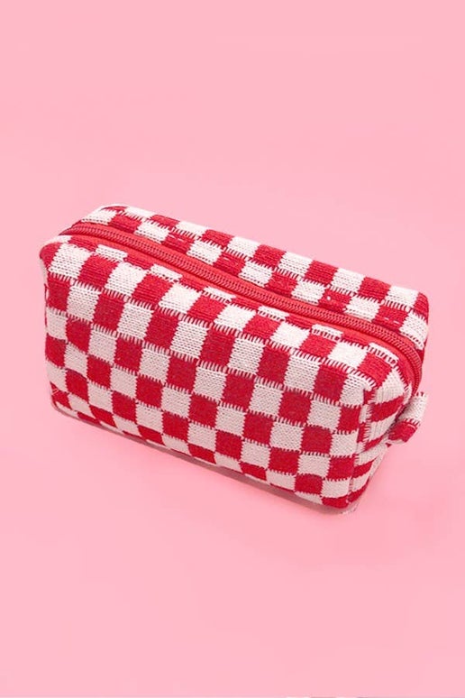 CHECKER MAKEUP COSMETIC POUCH BAG | 40P522: Red Pink