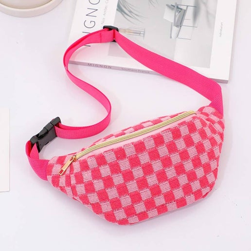 CHECKERED FANNY BAG WAIST CROSSBODY SLING BAG | 40P545: FUCHSIA