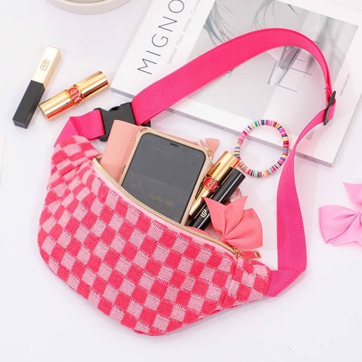 CHECKERED FANNY BAG WAIST CROSSBODY SLING BAG | 40P545: FUCHSIA