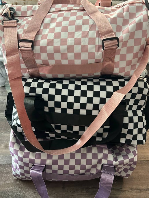 Checkered Duffel Bag for Gym or Travel: Purple