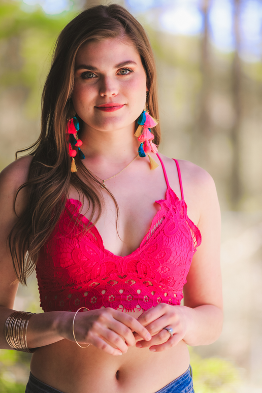 Ella Lace Scalloped Bralette: Red