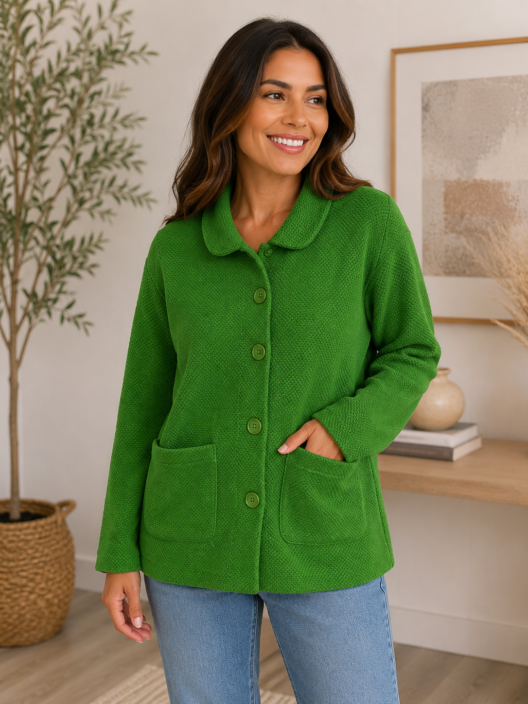 Kelly Green Textured Button Cardigan