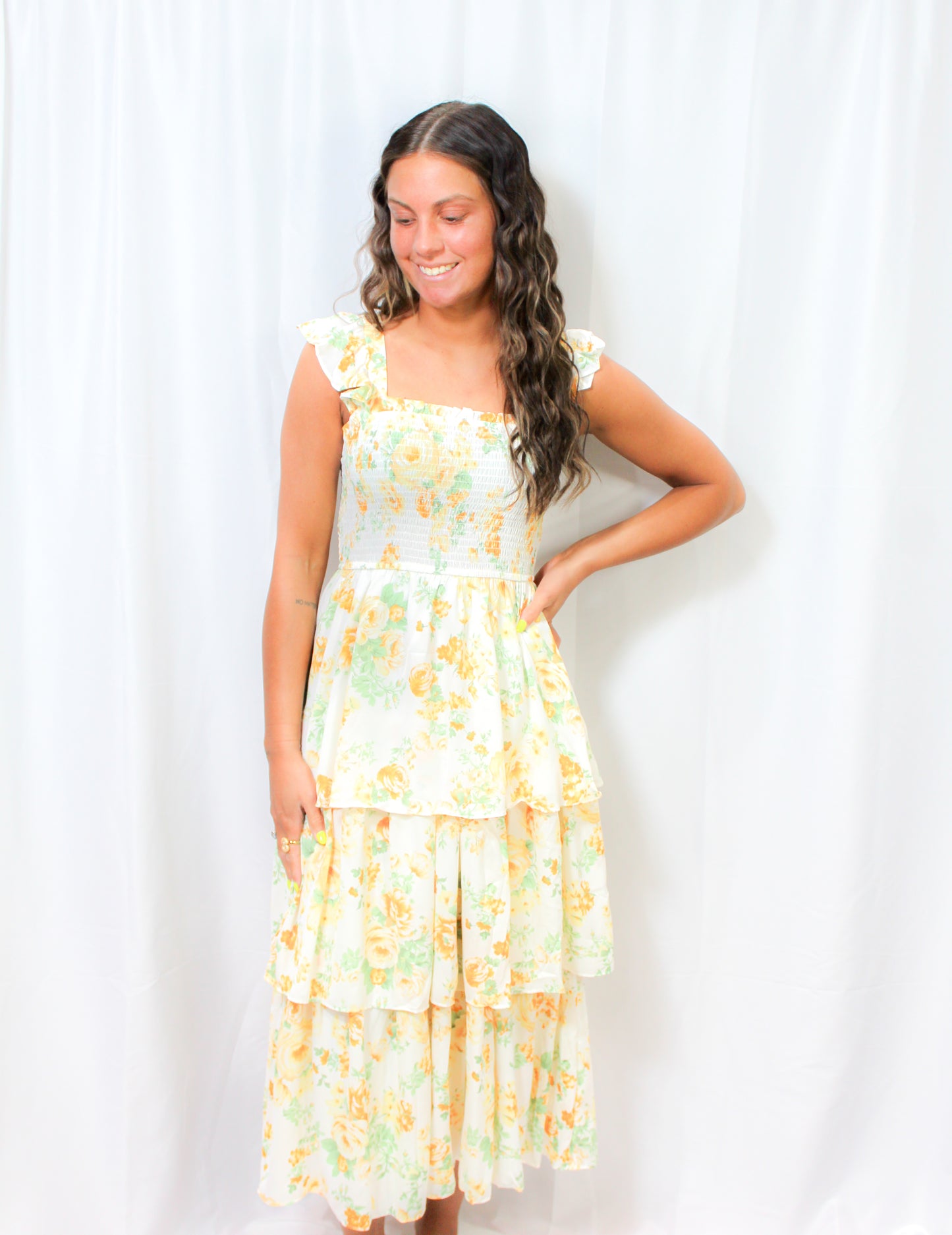 Yellow Multi Sleeveless Tiered Dress