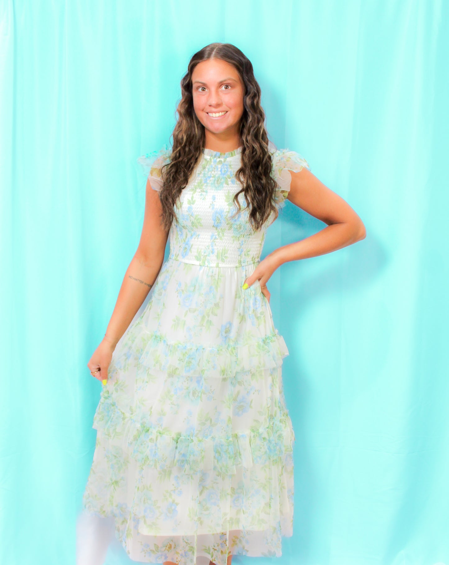 Smocked Maxi Dress- Blue Multi Floral