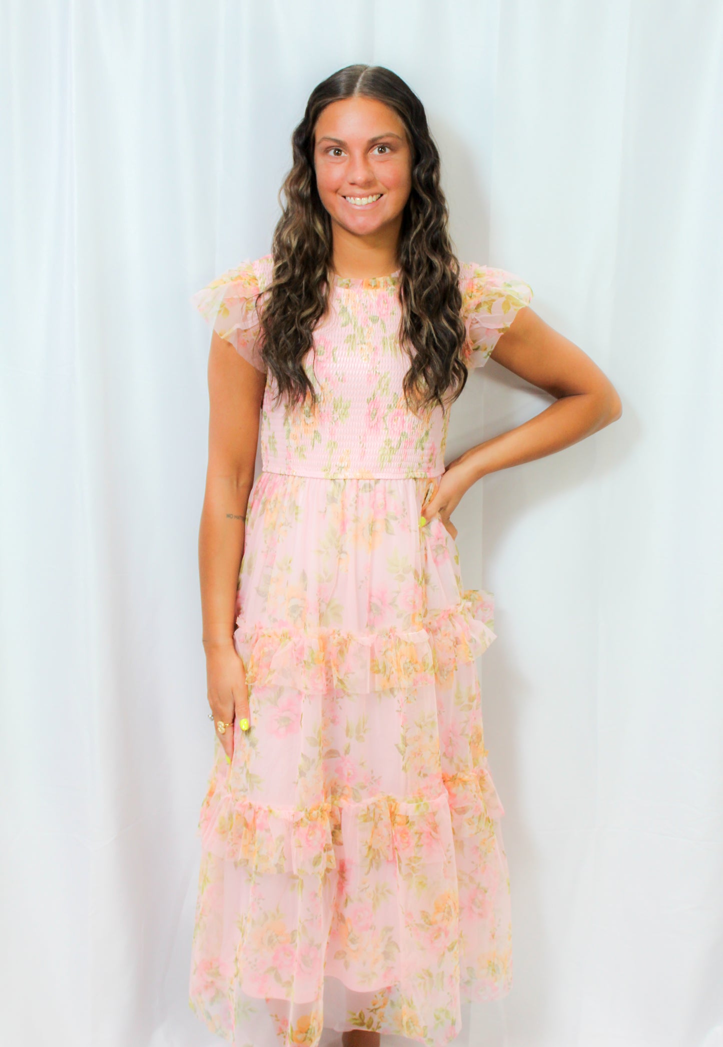 Smocked Maxi Dress- Pink Multi Floral