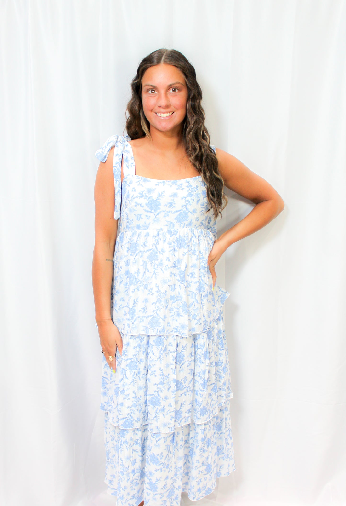 Floral Tie Strap Midi Dress- BLUE