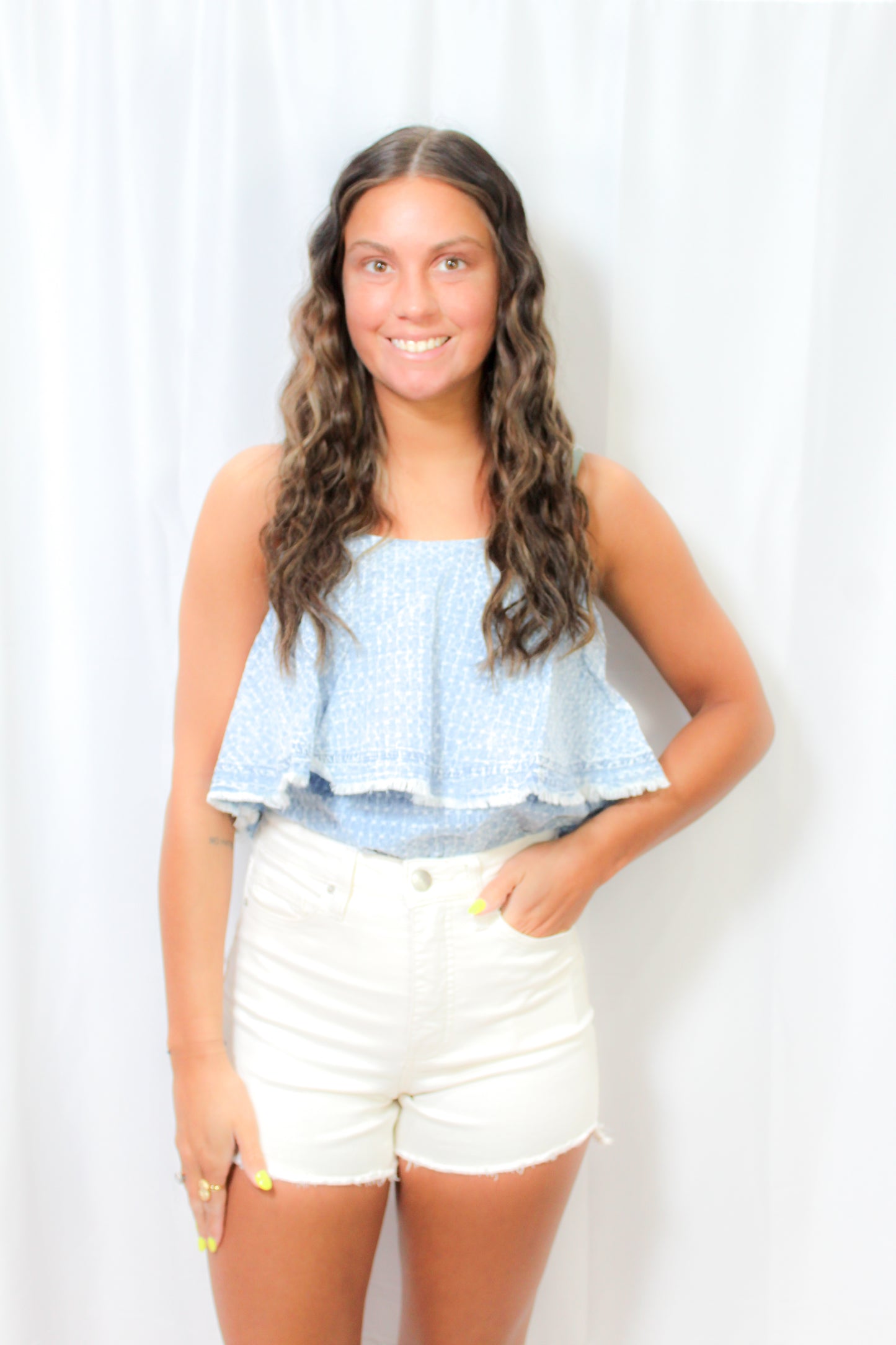 Denim Flounce Bodysuit