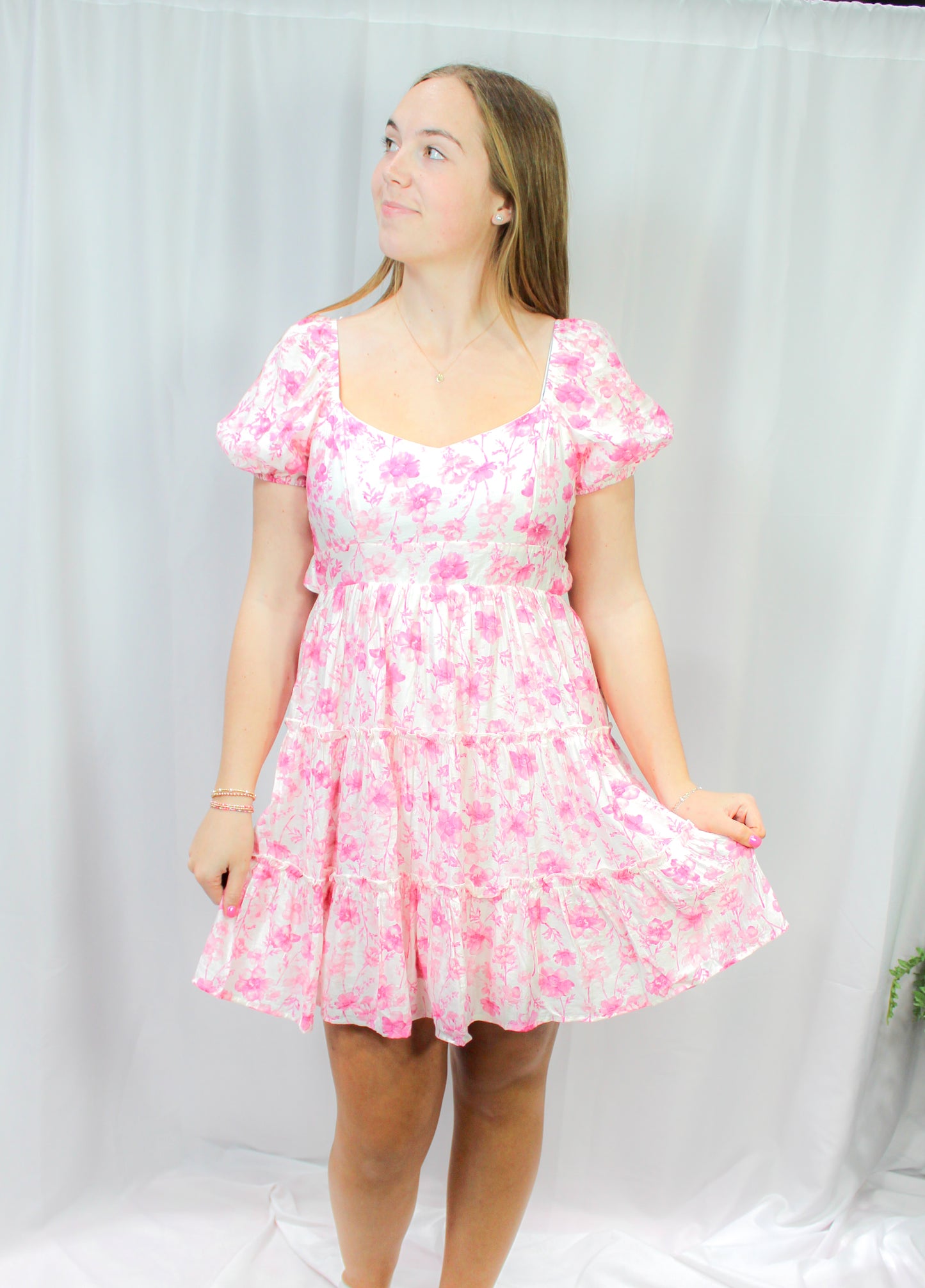 Floral Open Back Mini Dress- PINK