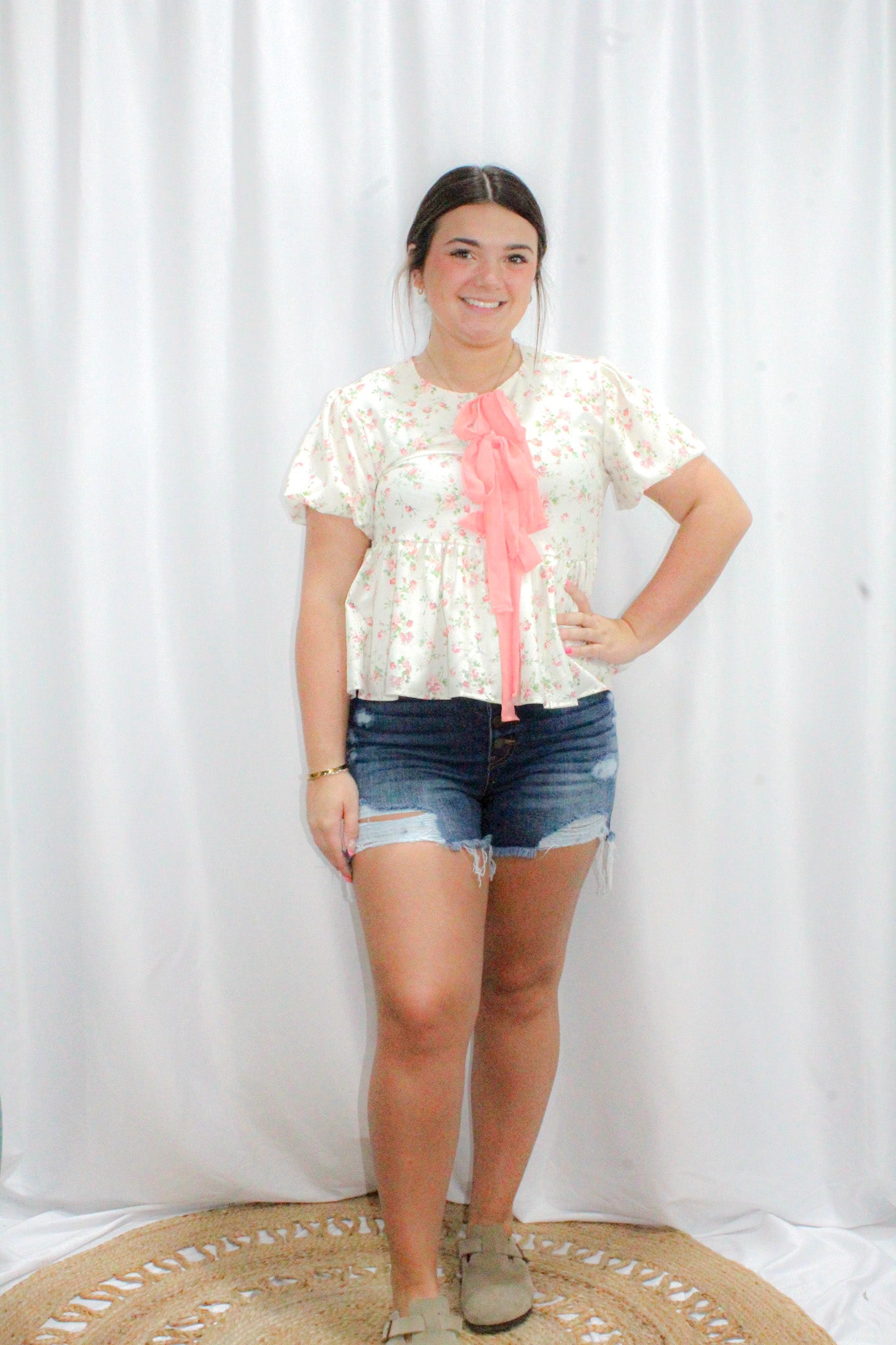 Puff Short Sleeve Floral Babydoll Top