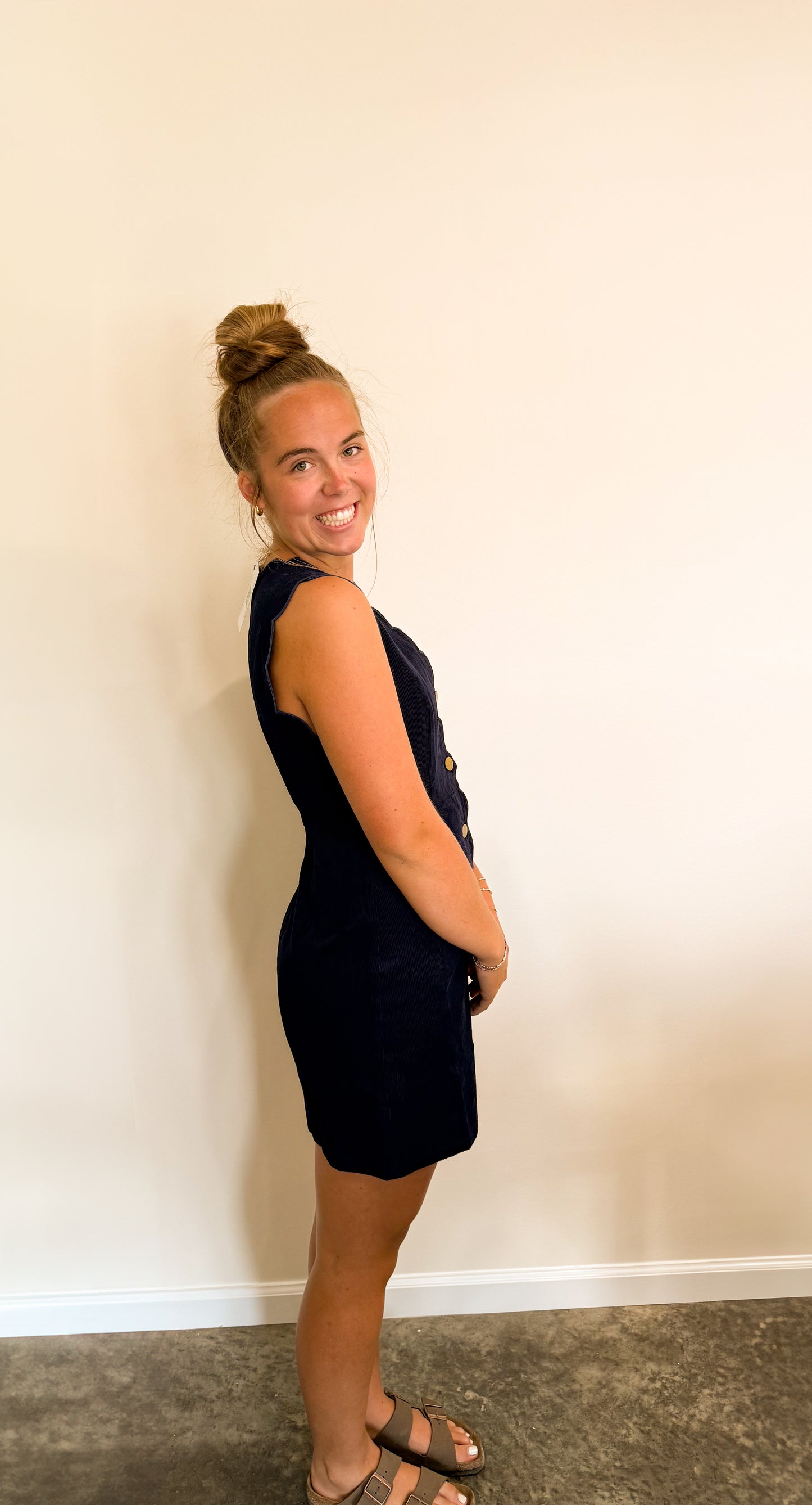 Corduroy Scalloped Edge Mini Dress