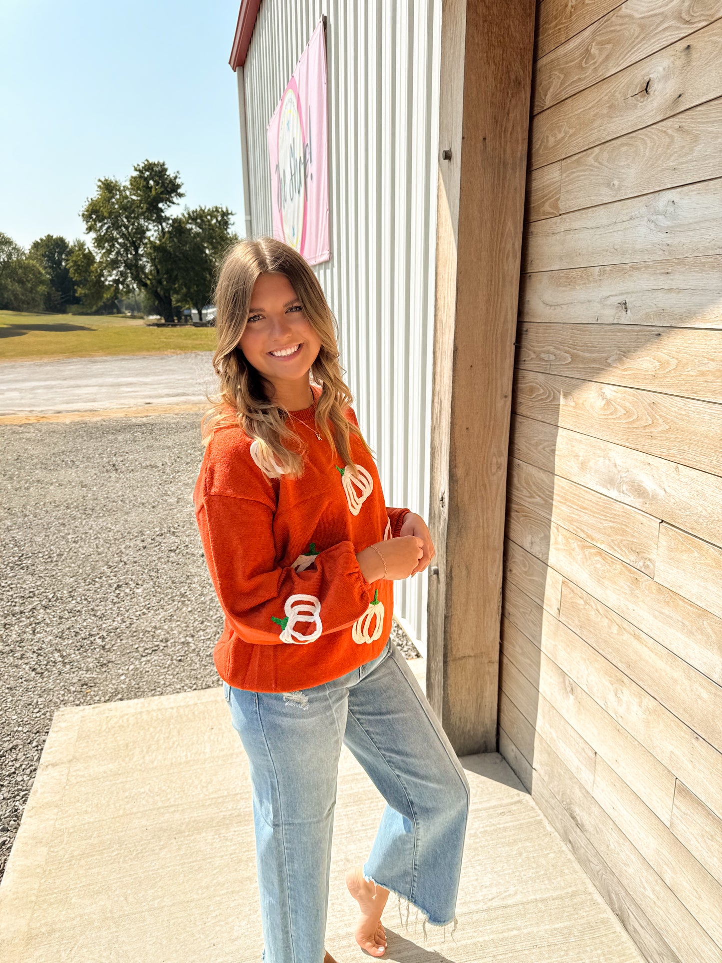Pumpkin Patch Balloon Sleeve Knit Sweater