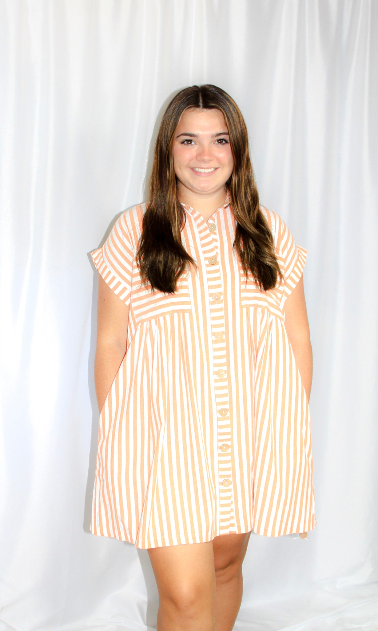 GAME DAY COTTON STRIPED BUTTON DOWN TUNIC DRESS
