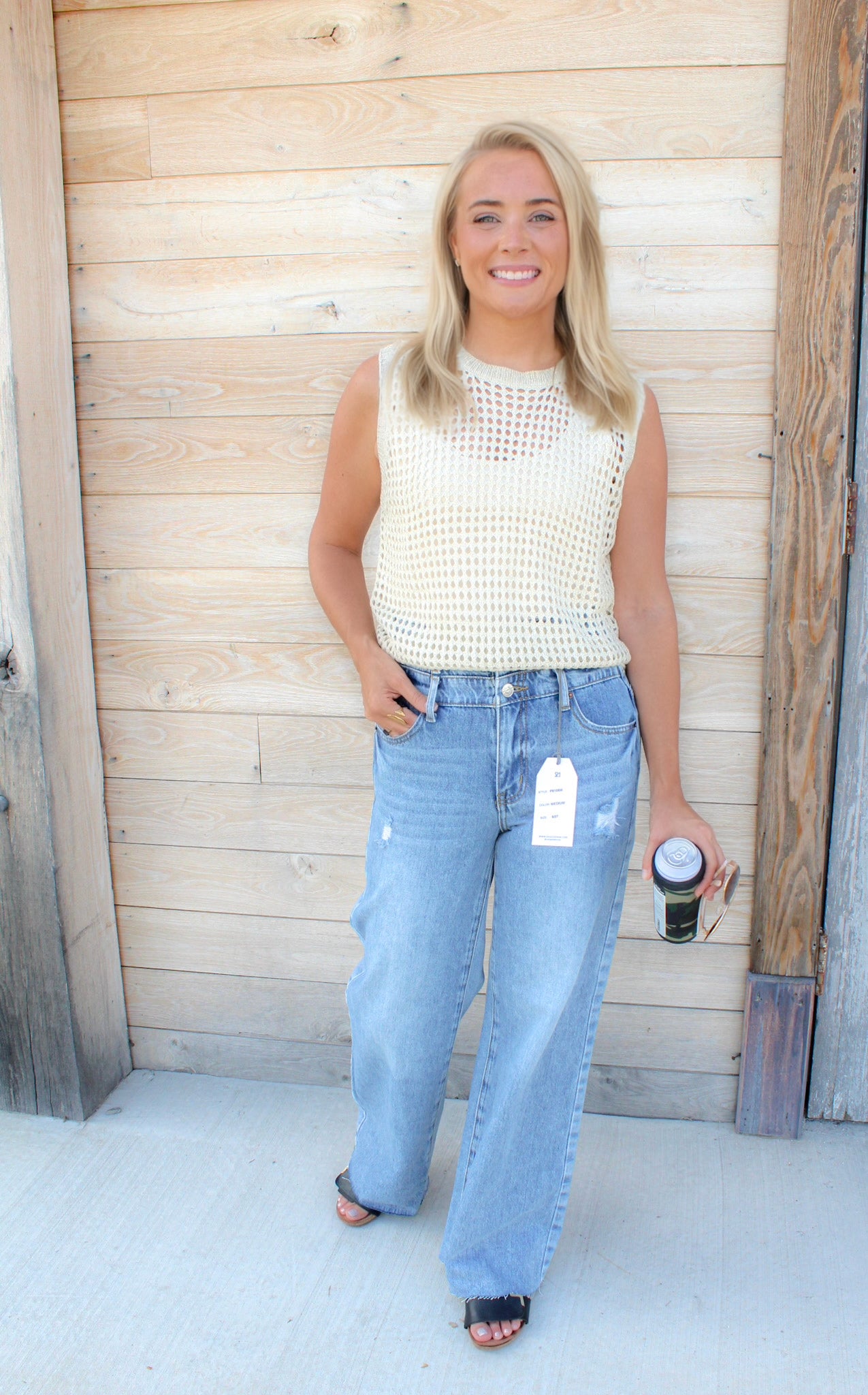 Open Weave Foil Knit Crochet Tank