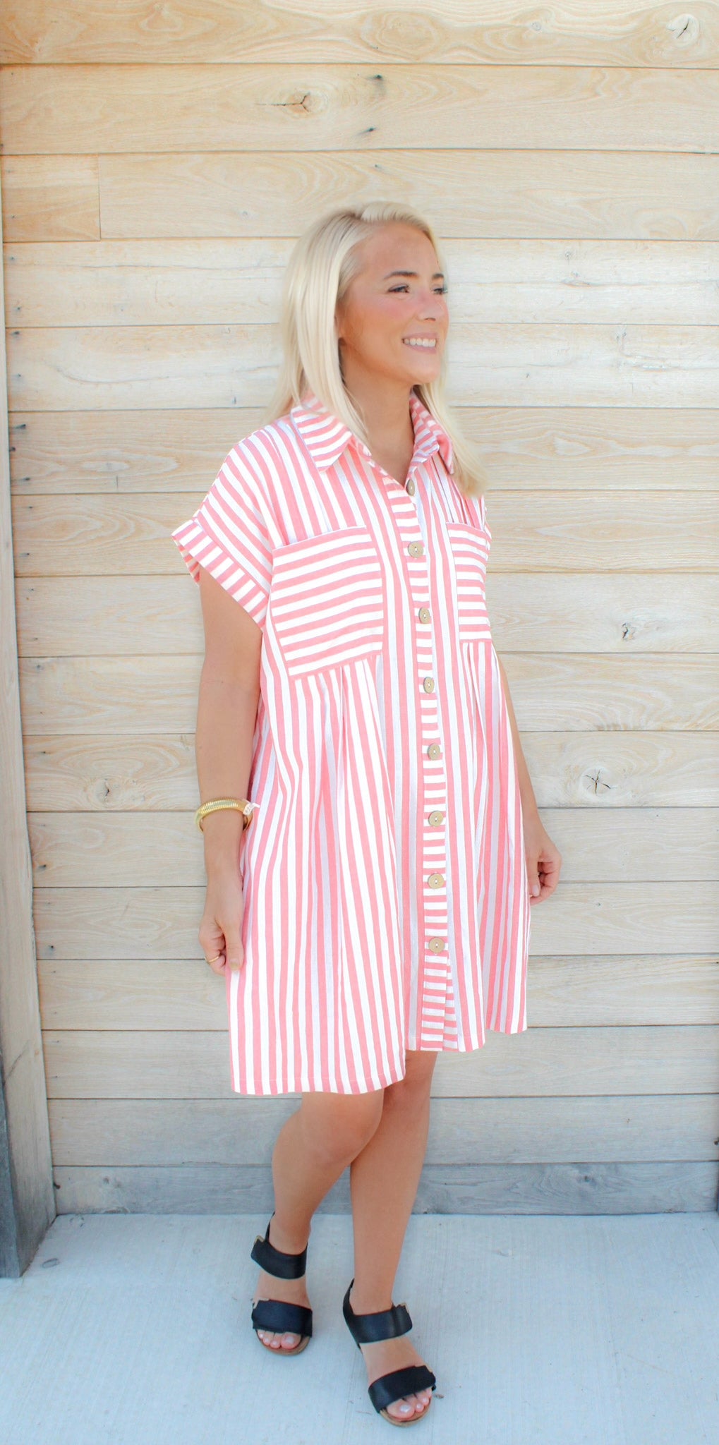 GAME DAY COTTON STRIPED BUTTON DOWN TUNIC DRESS
