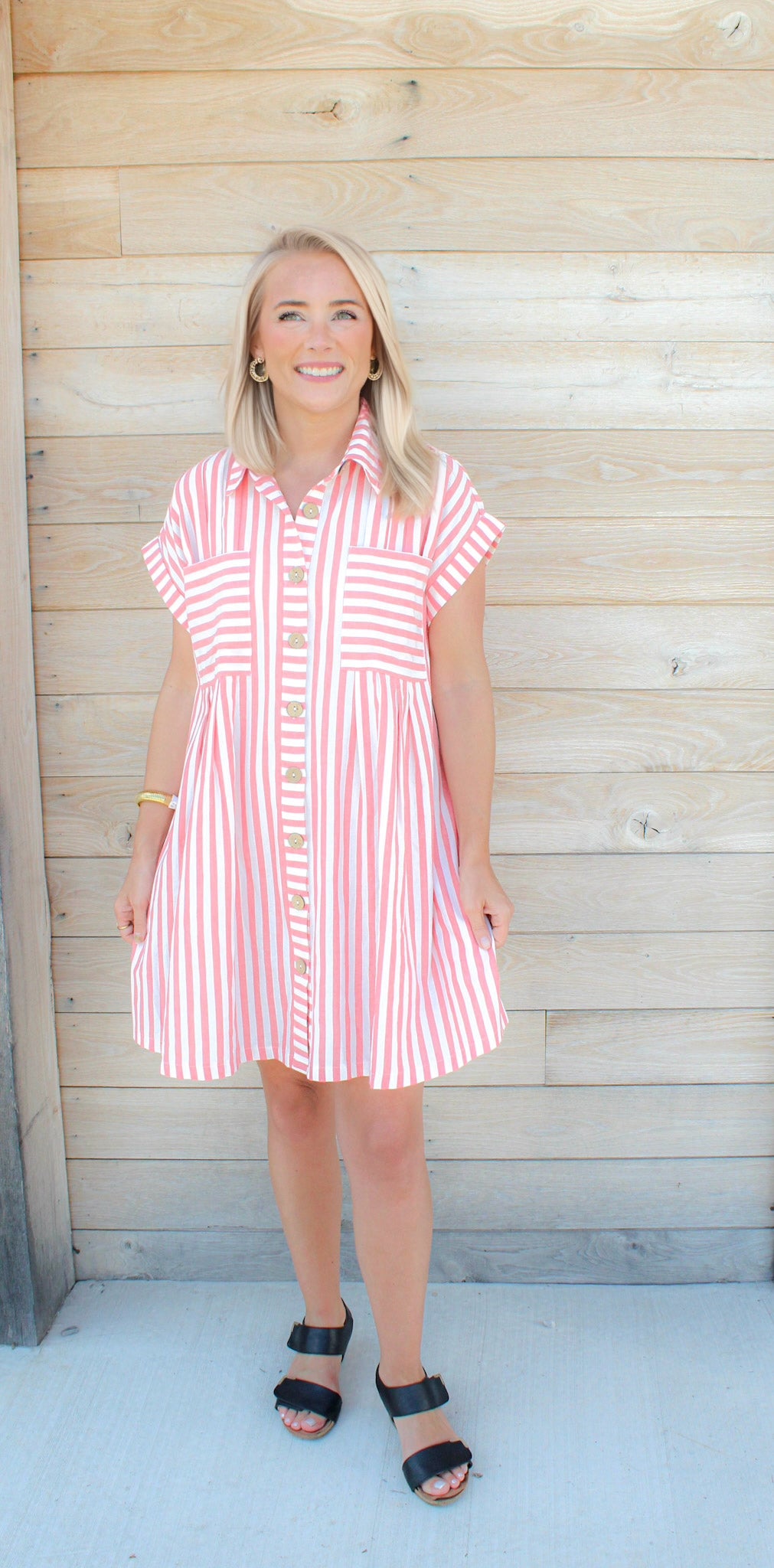 GAME DAY COTTON STRIPED BUTTON DOWN TUNIC DRESS