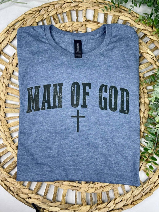 Man of God (DTF T-Shirt): 3X, Gildan Softstyle Indigo