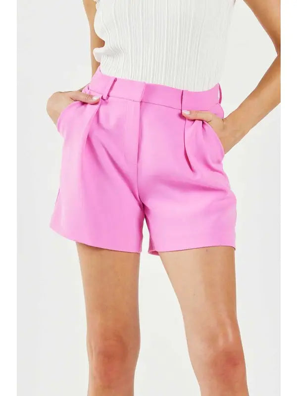 Pink Pintucked Shorts