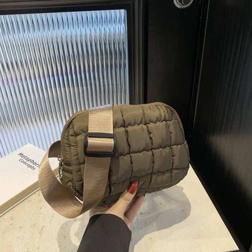 PUFFER QUILTED SLING BAG FANNY BAG BELT BUM BAG | 40P546: Brown