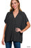 WOVEN AIRFLOW COLLARED V NECK SHORT SLEEVE TOP